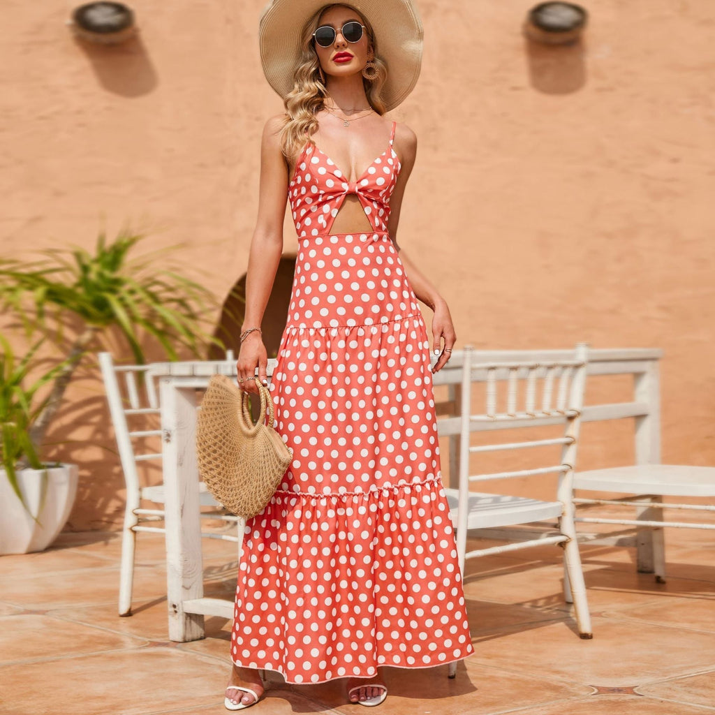 Torrie Polka Dot Tie Front Maxi Dress Rust FINAL