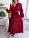 Cross Vneck Long Sleeve Dress