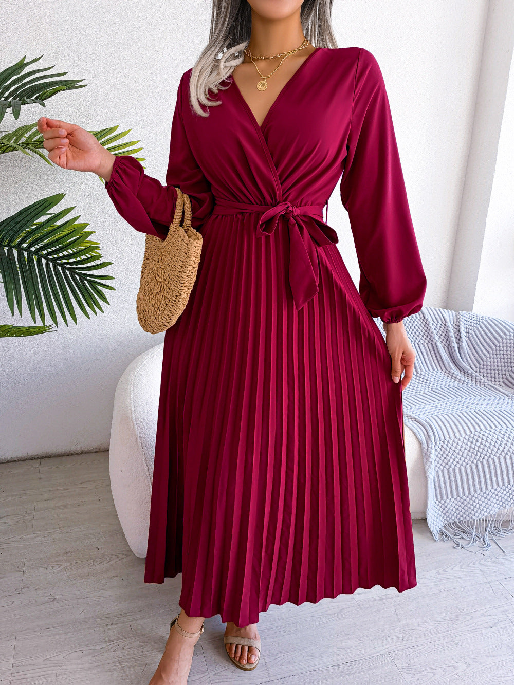 Cross Vneck Long Sleeve Dress