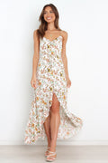 Bingham Satin Floral Ruffle Maxi Dress Cream