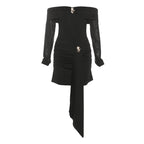 Fall Women Clothing Sexy Sexy Sheath Semi See through off Shoulder Backless Metal Decorative Dress Women