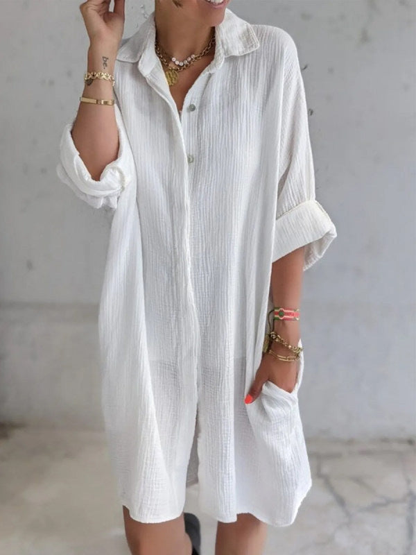 Destin Cotton Button Down Shirt Dress Natural