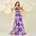 Slim fit waist printed evening dress