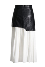 Pu leather stitching pleated skirt