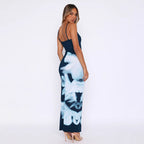 Spaghetti Strap Floral Print Slim Fit Sheath Elegant Dress