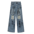 Vintage Distressed And Dirt-Dyed Patchwork Wide-Leg Jeans