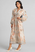 Quillon Blue Print Single Breasted Maxi Dress