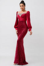 Paxton Red Round Neck Sequin Maxi Dress