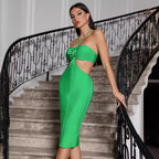 Halter Cut out Backless Three Dimensional Floral Tight Dress