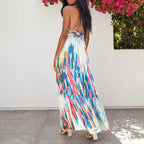 Waterdrop Tiered Shimmer Midi Dress Blue Multi