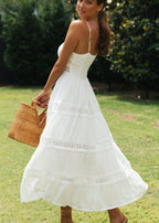 Aurelia Lace-Trim Maxi Dress White Smocked Sundress with Adjustable Straps