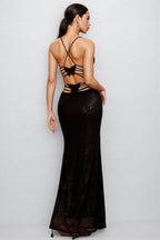 Gaiwan Black V-Neck Sequinned Maxi Dress