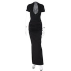 Susanna Deep V Ruched Maxi Dress