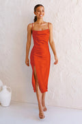 Nessa Asymmetrical Midi Slip Dress Orange