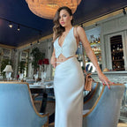 Halter Backless Deep V Plunge Top Sheath Dress Slim Fit Elegant Lady Suit