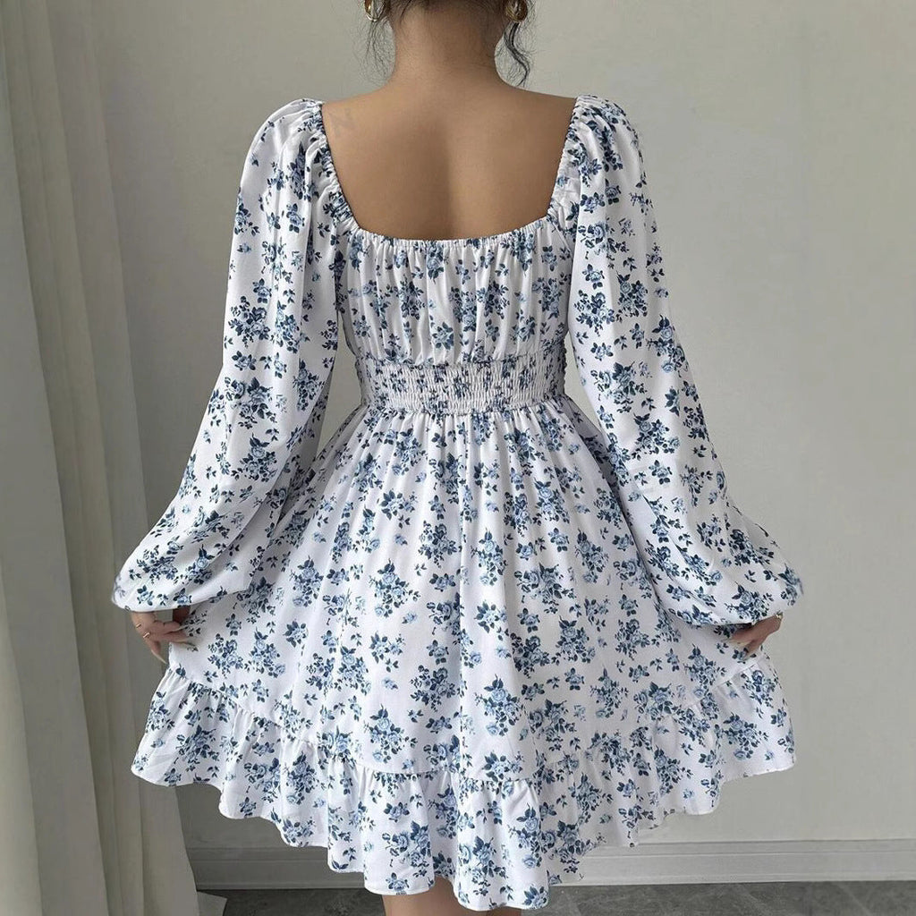 Karen Aesthetic Women's Floral Dress with Balloon Sleeves and Gathered Waistband Premium Wardrobe Essential