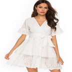 Calliope Cotton Eyelet Wrap Dress Off White