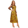 round Neck Long Sleeve Elastic Waist Long Patchwork Elegant Dress