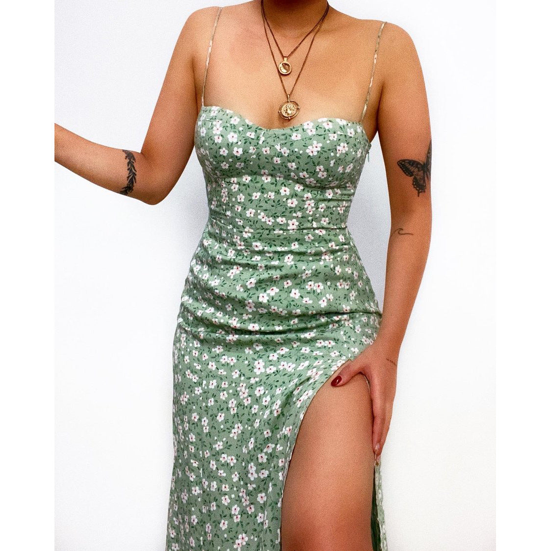 Floral Print Slim Fit Lacing Dress