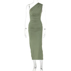 Shoulder Solid Color Split Sleeveless Slim Fit Dress