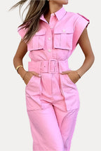 Barbie pink slanted shoulder jumpsuit