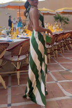 Most Dreamy Stripe Print Halter Tie-up Backless Pocket Loose Maxi Dress