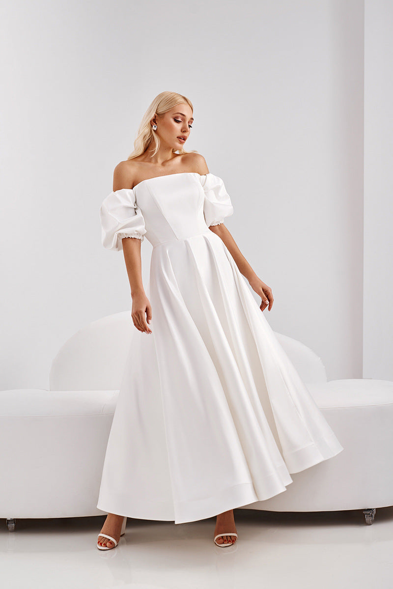 Yen Pocketed Off The Shoulder Smocked Midi Dress Off White