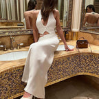 Halter Backless Deep V Plunge Top Sheath Dress Slim Fit Elegant Lady Suit