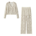 Crochet Square Pattern Button-Front Cardigan set