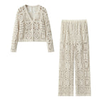 Crochet Square Pattern Button-Front Cardigan set