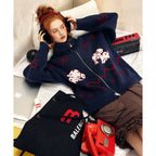 Oversized Zip-Up Sweater with Puppy Print