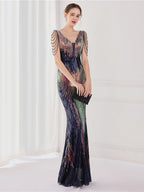 Sequin suspender evening dress