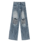 Vintage Distressed And Dirt-Dyed Patchwork Wide-Leg Jeans