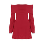 off Shoulder Horn Long Sleeve Short Dress Lace Slim Fit Dress