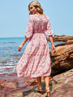 Oria Floral Tiered Tassel Maxi Dress Tangerine Fuchsia