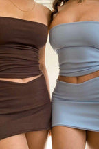 One-word tube top slim short skirt suit