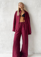 Merlot – Relaxed Cotton Shirt & Wide-Leg Pants Set