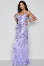 Benjamd Purple V-neck Sequin Maxi Dress