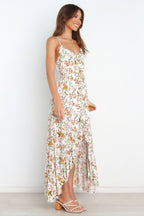 Bingham Satin Floral Ruffle Maxi Dress Cream