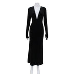 French Deep V Plunge Tight Waist Velvet Light Luxury Dress Fishtail Sheath Dress with Gloves
