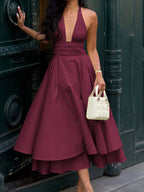 French Elegant Halter Waist Princess Dress Women Autumn