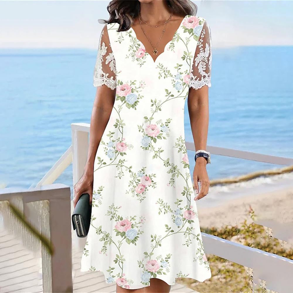 Olga Exclusive Women's Floral Lace Sleeve a Line Dress Chic Silhouette Collection