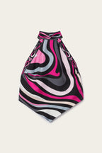 Satin Unique Print Halter Top and Irregular Midi Skirt Set