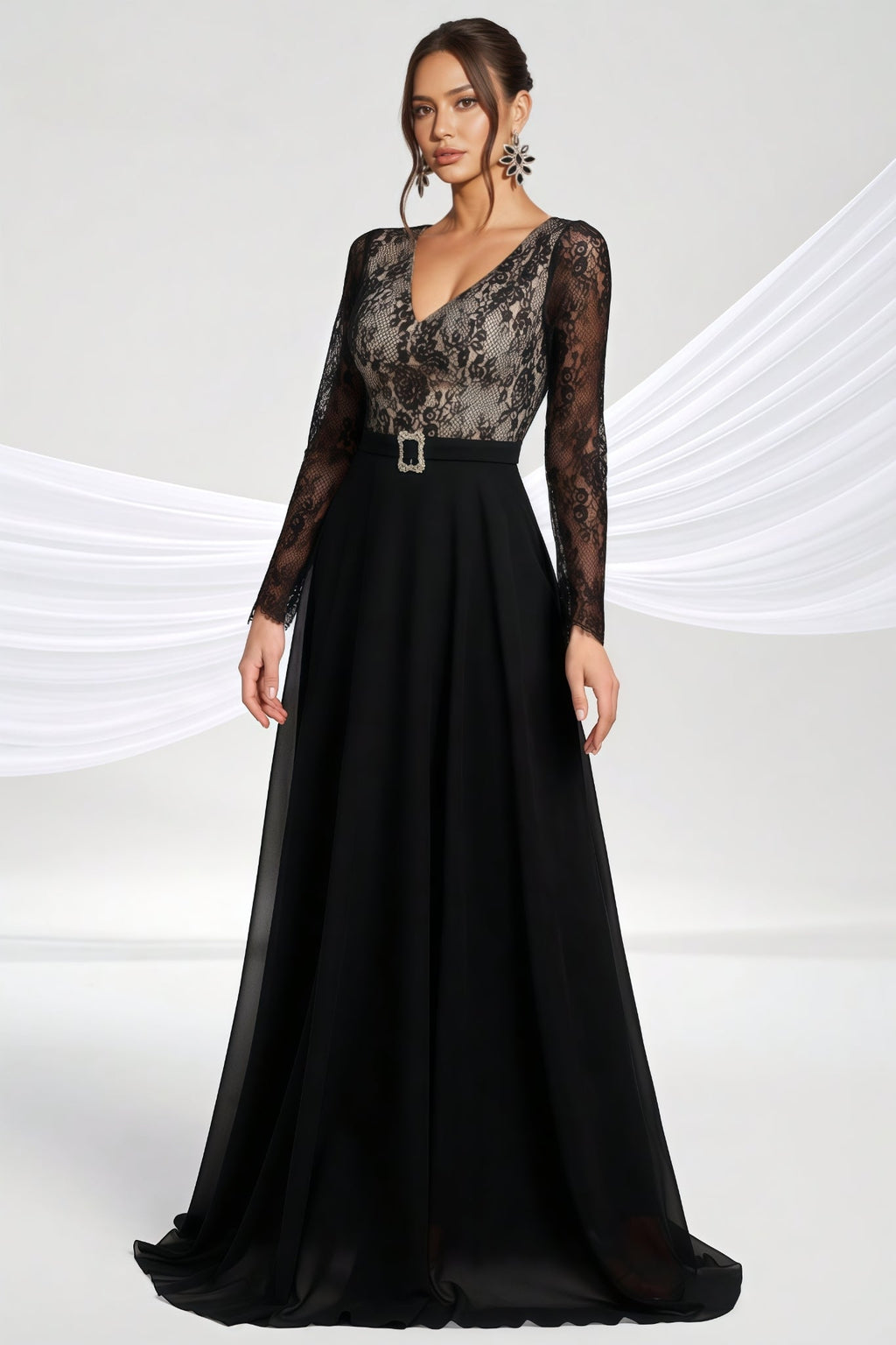 Abel Black Long-Sleeve Lace Maxi Dress