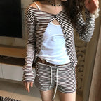 September Striped Cardigan Shorts Set