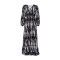 Pleating Layered Large Swing Dress Tie Dyed Printed V neck Backless Dress