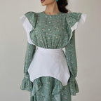 French Design Long Sleeve Dress Detachable Waist Seal Casual Floral Dress