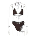 Button Detail Halter Bikini Set