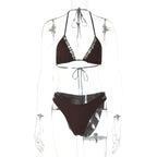 Button Detail Halter Bikini Set