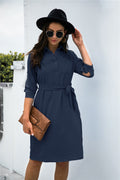 Office Chic Button Down Shirt Dress Navy
